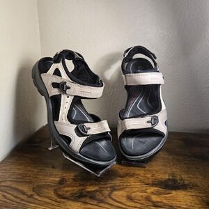 ECCO Sandals Womens Size 7.5/EU38 Beige Leather Strappy Receptor Comfort Walking